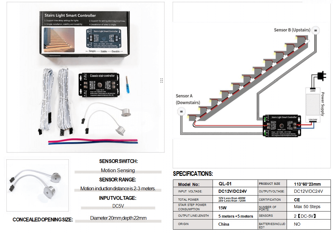 motion sensor controller for stair